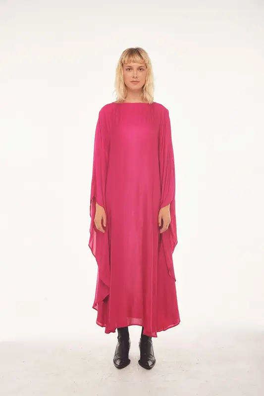 Rose Petal Silk Maxi Kaftan | Color: Black Rose Petal | Size: L