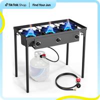 DealsforYouDays-3 Burner Outdoor Propane Gas Stove 225,000 BTU High Pressure Stand Cooker for Backyard Cooking Camping Home B...