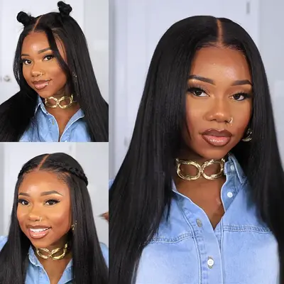 Ashimary 13x4 Glueless Transparent Lace Black Yaki Straight Silk Press Wig