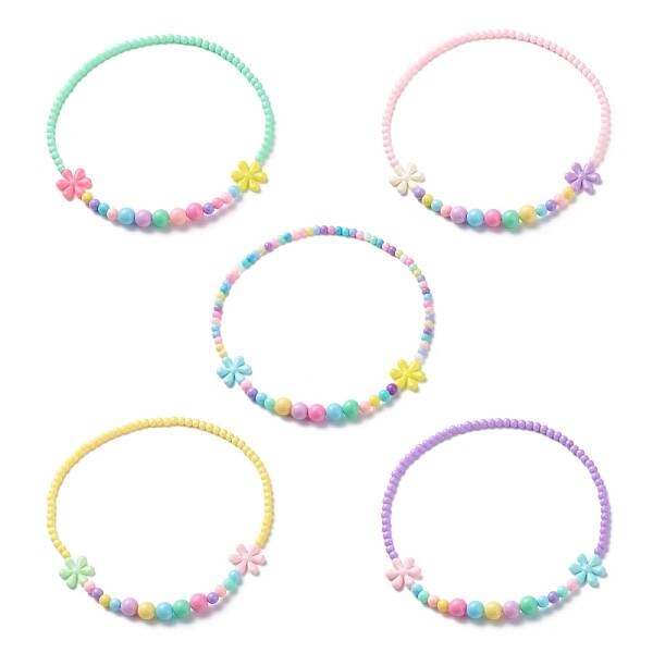 Flower Opaque Acrylic Stretch Kid Necklaces
