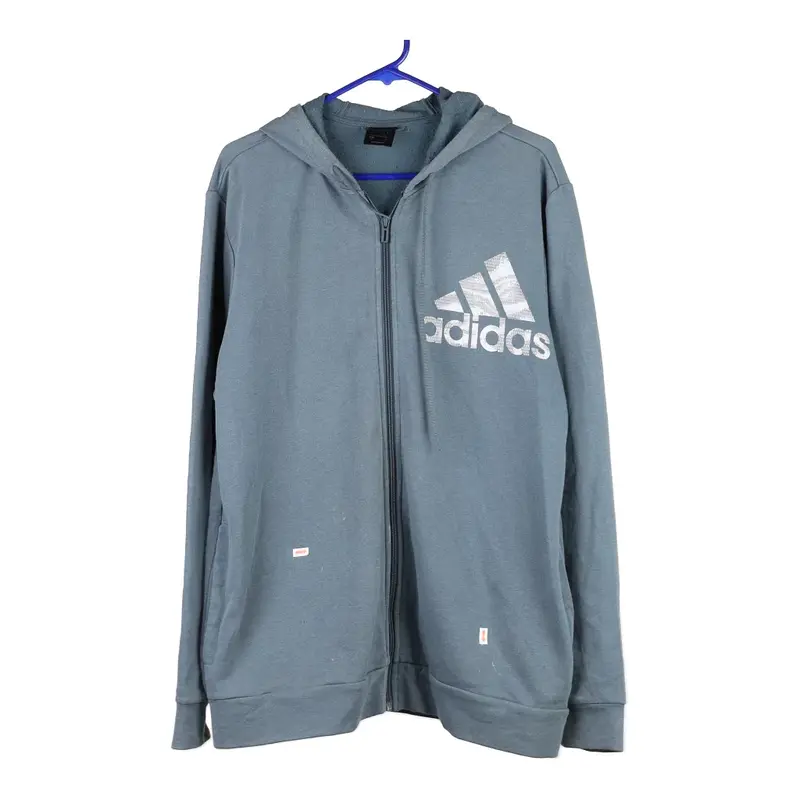 Bootleg Adidas Hoodie - Large Blue Cotton Blend