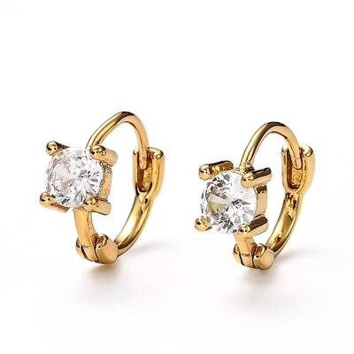Brass Micro Pave Clear Cubic Zirconia Huggie Hoop Earrings