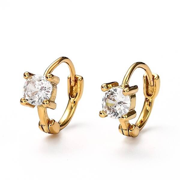 Brass Micro Pave Clear Cubic Zirconia Huggie Hoop Earrings