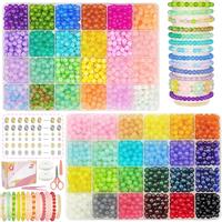 3000 count 6mm Glass Beads Bracelet Making Kit, 48 Colors Glass  Beads for  Making DIY Crafts, Glass Round Beads Kit for Frie...