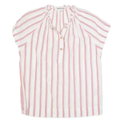 WHISTLES Womens Printed Top White V-Neck Sleeveless Linen Striped UK 8