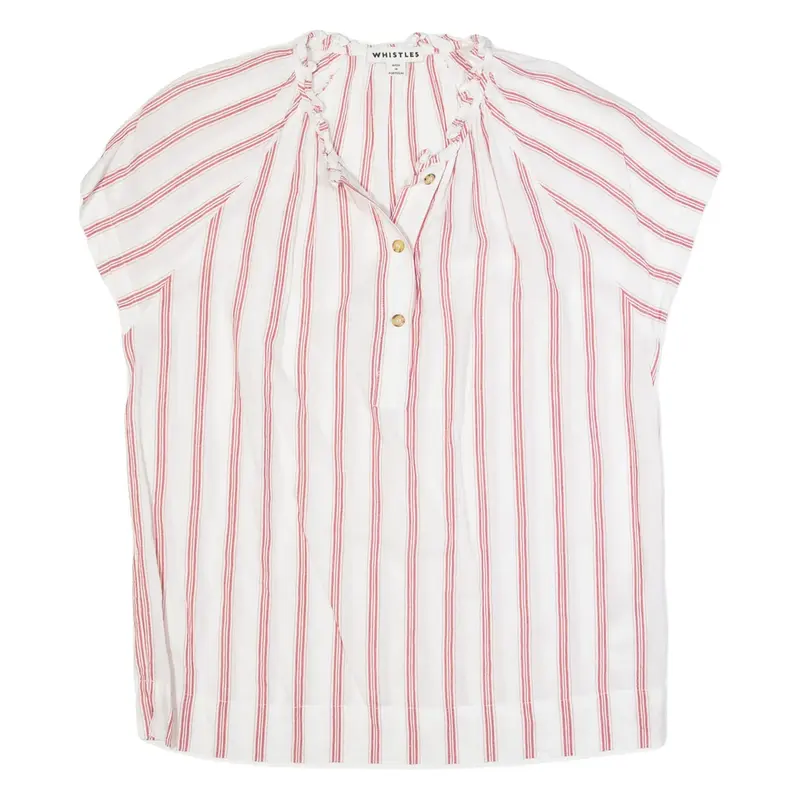 WHISTLES Womens Printed Top White V-Neck Sleeveless Linen Striped UK 8