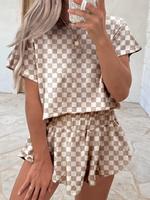 Two-Piece Set Women's Colorblock Plaid Print Short Sleeve Tee & High Waist Skirt, Casual Fashion Cozy for Daily Outdoor Wear,...