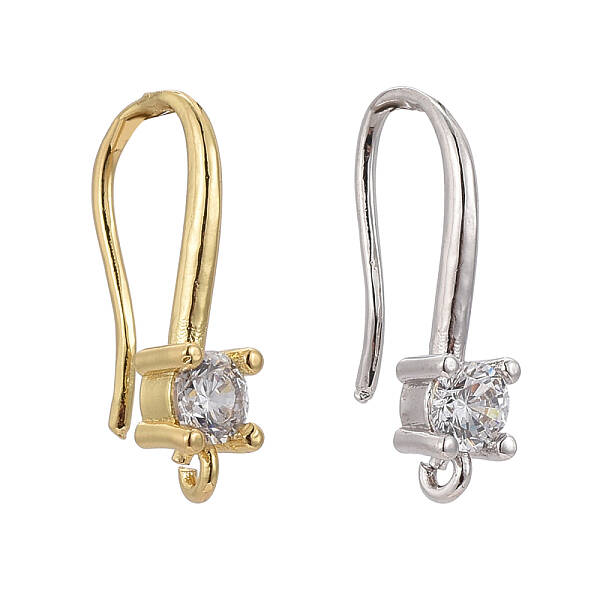 4 Pair 2 Style Brass Micro Pave Clear Cubic Zirconia Earring Hooks