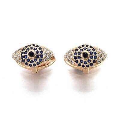 Medium Blue Cubic Zirconia Horse Eye Hinged Hoop Earrings