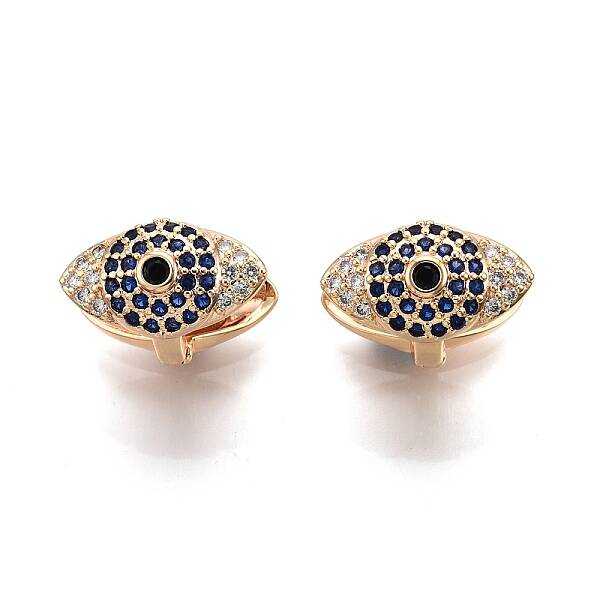 Medium Blue Cubic Zirconia Horse Eye Hinged Hoop Earrings