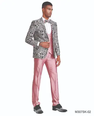 Tazio Men's Skinny Fit 4-Piece Jacquard Suit  Bright