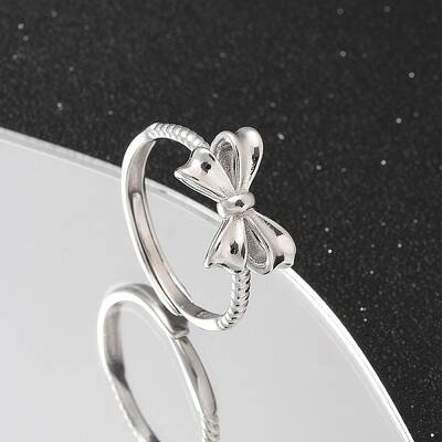 925 Sterling Silver Bowknot Adjustable Rings for Women