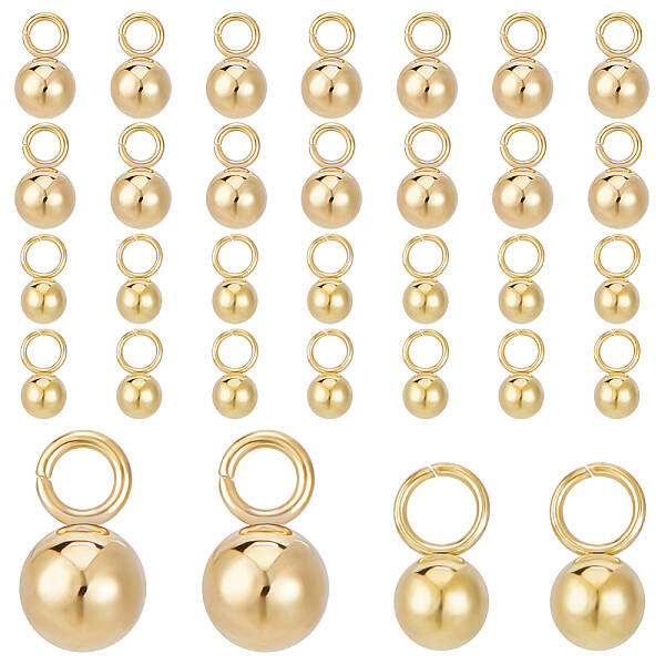 60Pcs 2 Sizes Ion Plating(IP) 304 Stainless Steel Sphere Charms