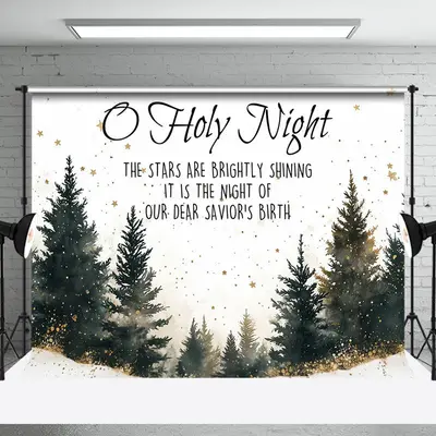 O Holy Night Forest Gold Stars Christmas Backdrop - Aperturee