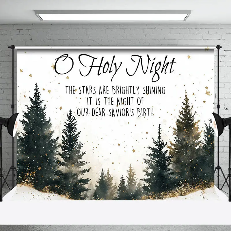 O Holy Night Forest Gold Stars Christmas Backdrop - Aperturee