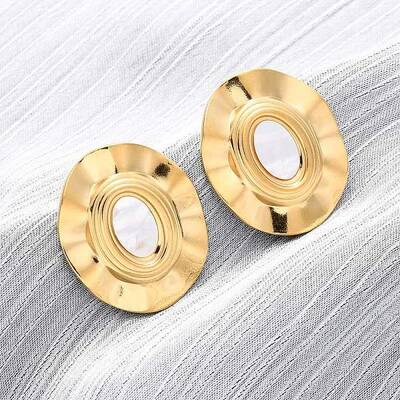 304 Stainless Steel Natural White Shell Stud Earrings