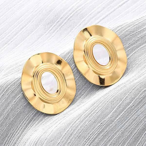 304 Stainless Steel Natural White Shell Stud Earrings