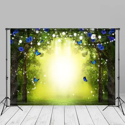 Floral Butterfly Forest Lignt Spring Cloth Backdrop - Aperturee