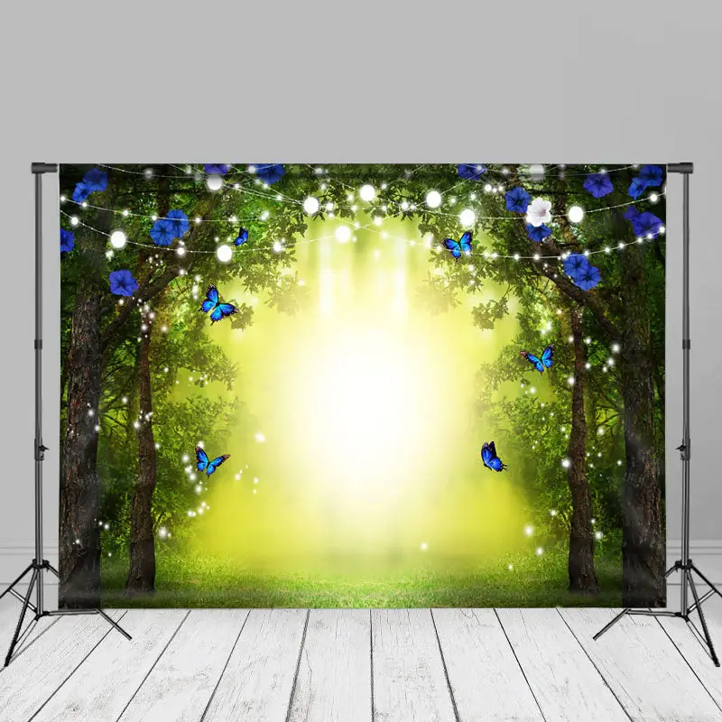 Floral Butterfly Forest Lignt Spring Cloth Backdrop - Aperturee