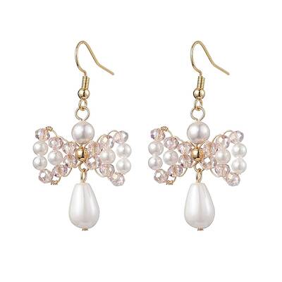 Bowknot Shell Pearl Dangle Earrings