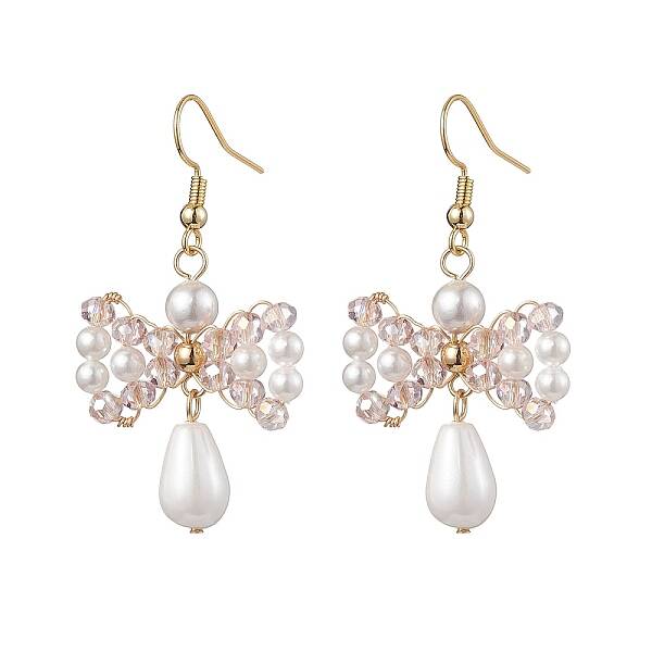 Bowknot Shell Pearl Dangle Earrings