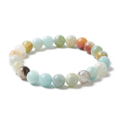 Natural Flower Amazonite Round Beaded Stretch Bracelet