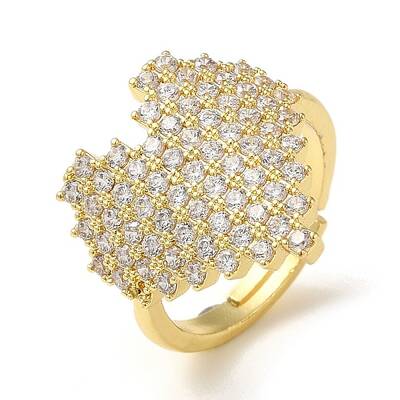 Rack Plating Brass Micro Pave Clear Cubic Zirconia Adjustable Rings for Women