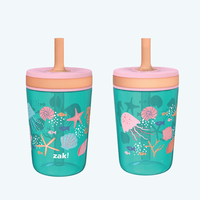 Zak Designs Kelso Kids Leakproof Straw Cup with Silicone Spout and Screw-On Lid - Reusable Plastic Drinkware, 15 Ounces, 2 Pa...