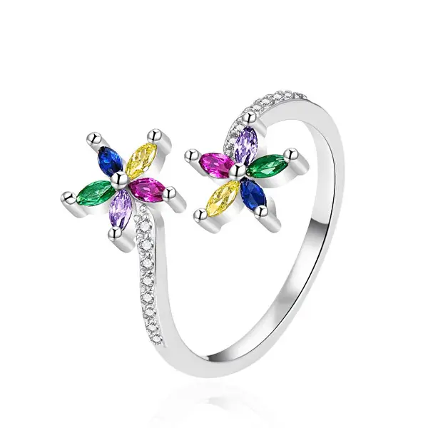 Agato Open Silver Ring Flowers AGT-R28C - Circuit: 52 mm