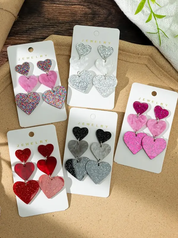 Heart Shaped Glitter Acrylic Earrings, Cute Heart Design Dangle Earrings for Women, Fashion Jewelry for Party, Daily Decor, T...