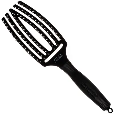 Olivia Garden Finger Brush Combo Medium, detangling brush with boar bristles, various colors Full Black | Complete black