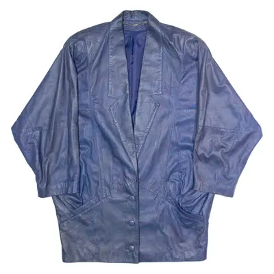 NORMA Womens Blazer Coat Blue Leather 90s Floral XL