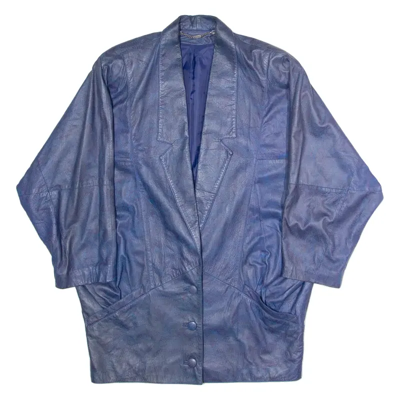 NORMA Womens Blazer Coat Blue Leather 90s Floral XL