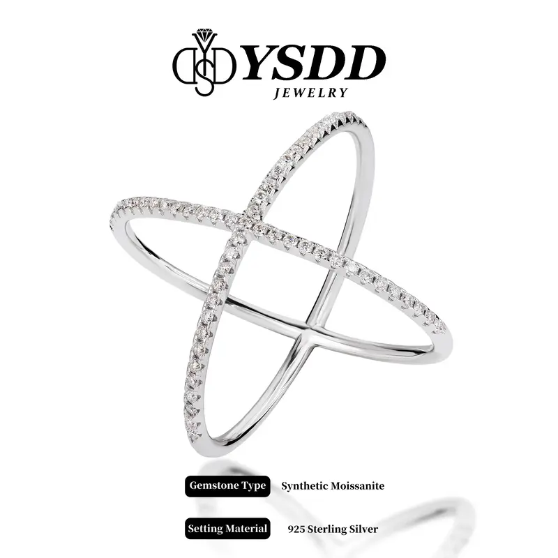【#202 Criss Cross】Synthetic Moissanite Ring in 925 Sterling Silver