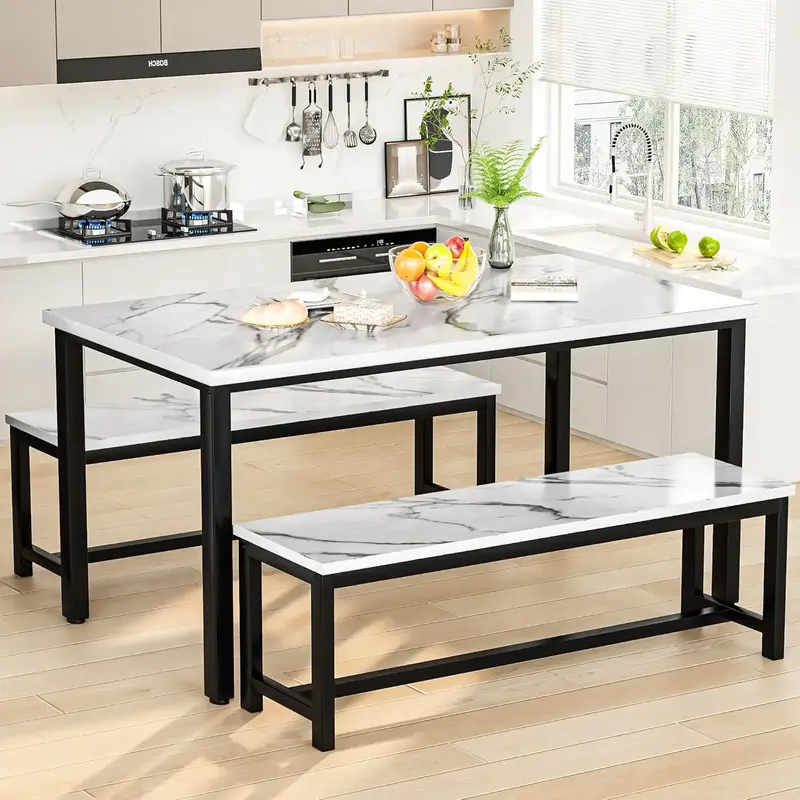 AWQM Dining Table Set with 2 Benches, 43.3\