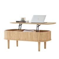 Giratree Fully Assembled Wooden Center Table, Fluted Lift Top Coffee Table with Hidden Compartment, Modern Oval Lift Tabletop...