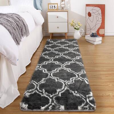 Garvee Runner Rug Dark Grey 2x6 Shag Rug for Living Room Shaggy Rug Kids Rug Plush Rug Moroccan Geometric Carpet Bedroom Fluf...