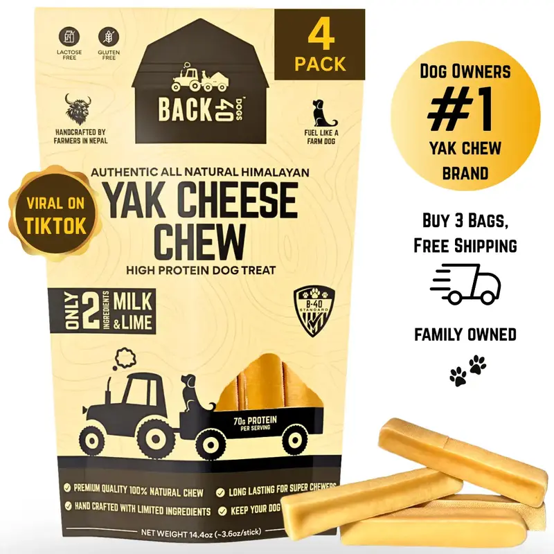 Back 40 Dogs Yak Cheese Himalayan Dog Chews – Long-Lasting Natural Yak Chews – Odorless, Dental Health Treats for Dogs (L...