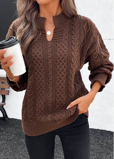 Modlily Dark Coffee Split Long Sleeve Sweater - XL
