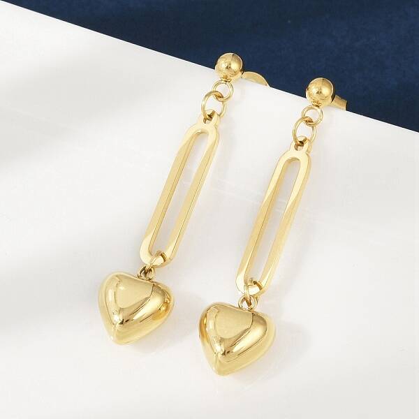304 Stainless Steel Heart Dangle Stud Earrings