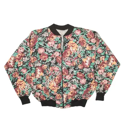 Bomber Jacket Black Floral Womens M