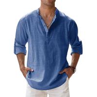 Men's Casual Cotton Linen Shirt - Plain Long Sleeve Tropical Design - Top, Menswear