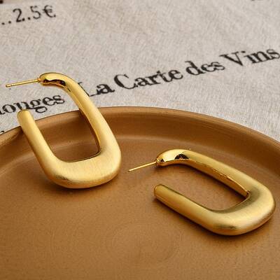 Rectangle Brass Stud Earrings for Women
