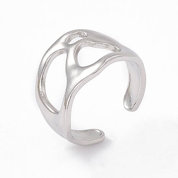 Non-Tarnish 304 Stainless Steel Wide Hollow Open Cuff Ring for Women