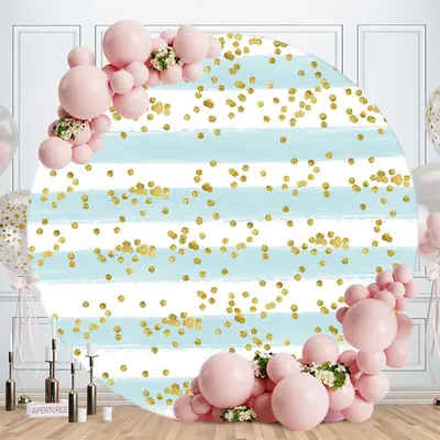 Aperturee Blue And White Stripes Round Gold Spot Birthday Backdrop