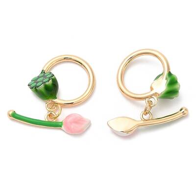Brass Toggle Clasps with Green Enamel