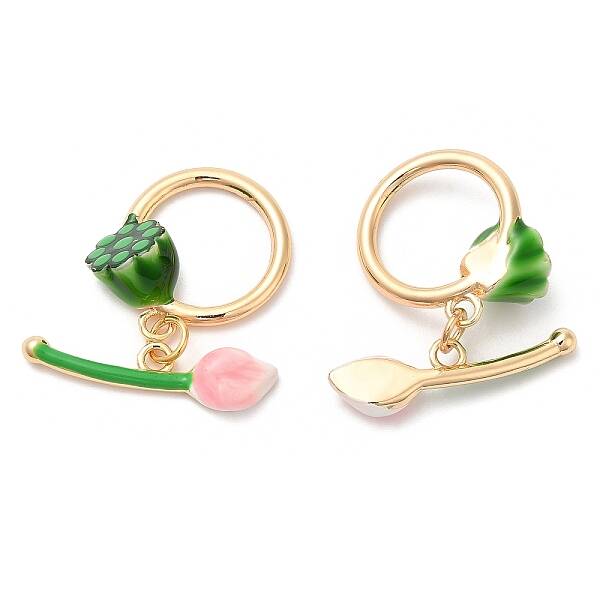 Brass Toggle Clasps with Green Enamel