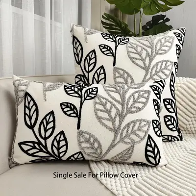 Leaf Pattern Cushion Cover Without Filler, 1 Count Soft Embroidered Throw Pillow Cover for Home Office Living Room Bedroom So...