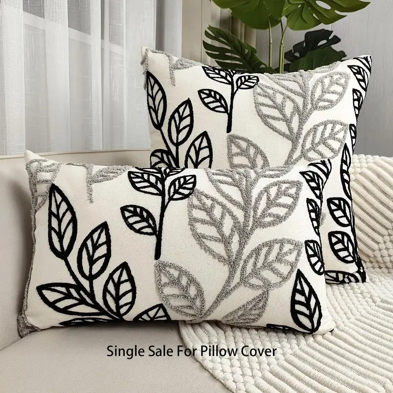 Leaf Pattern Cushion Cover Without Filler, 1 Count Soft Embroidered Throw Pillow Cover for Home Office Living Room Bedroom So...