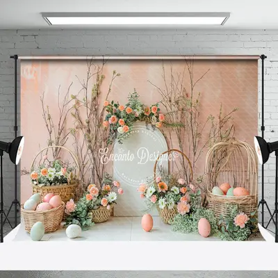 White Arches Basket Easter Eggs Photo Shoot Backdrop - Aperturee